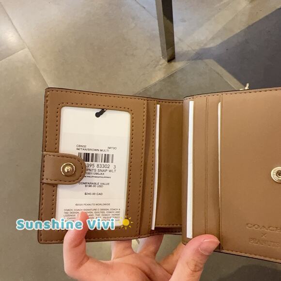 NWT Coach X Peanuts CBN32 Snap Wallet In Signature Canvas &Leather Snoopy Print - Picture 6 of 10